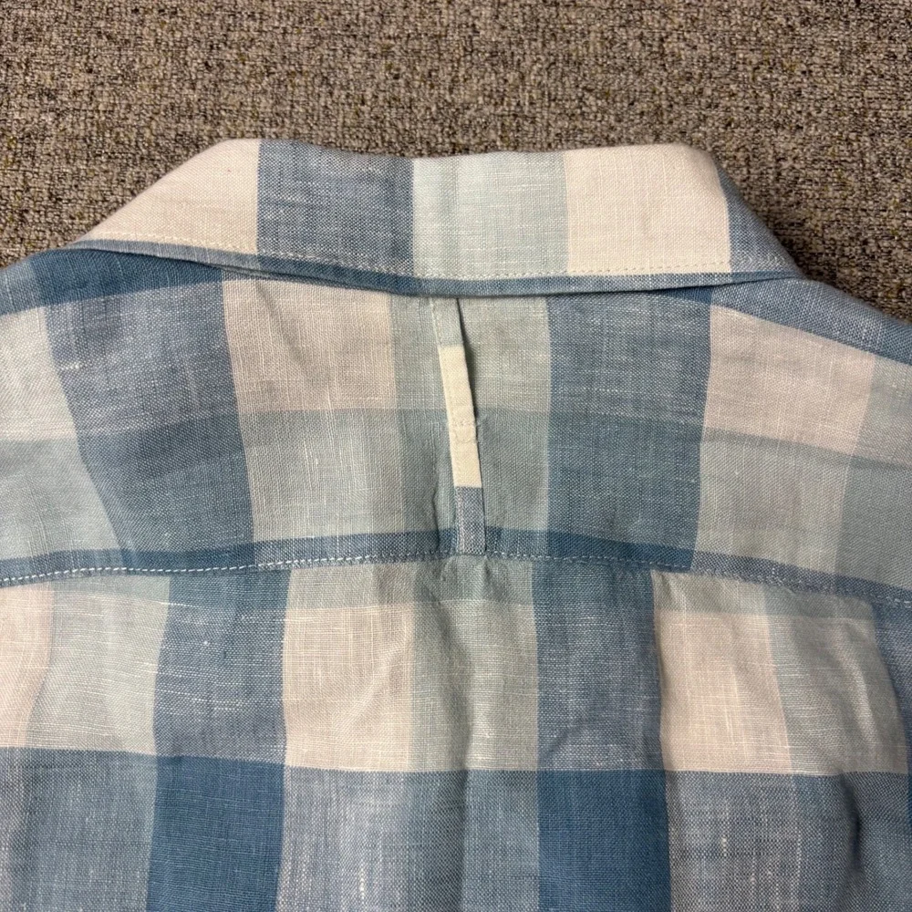 Banana Republic Linen Shirt Mens M Camden Fit Blue Gingham Button-Down Sleeve
